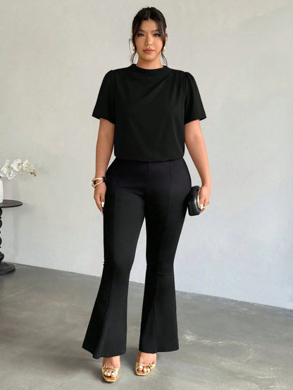 Firerie Plus Size Women's Fashion Elegant Business Casual Office Formal Commute Black Collar Shoulder Ruffle Puff Sleeve Blouse Summer Teachers' Day