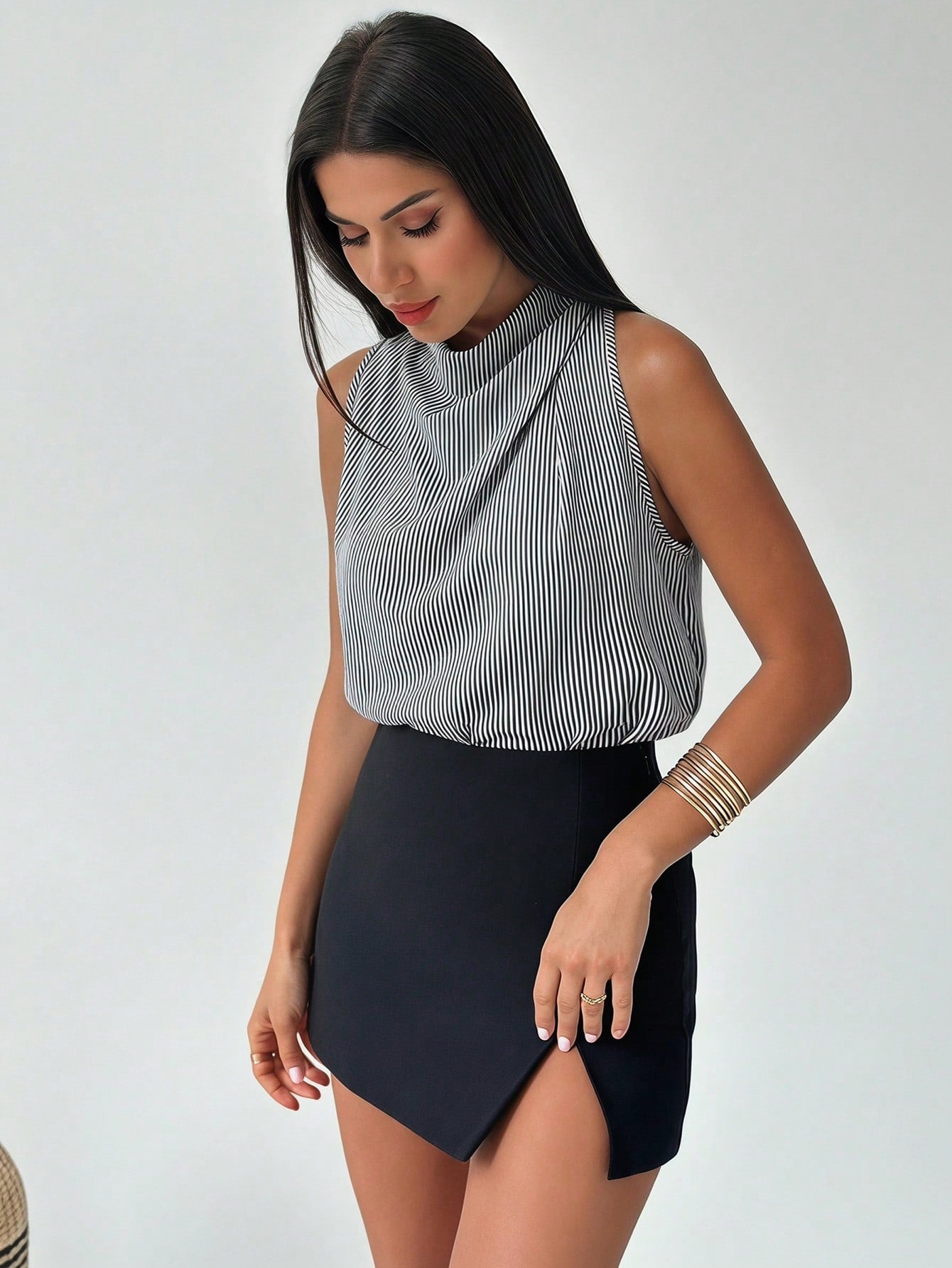 Firerie Women's Elegant Fashion New Commuting Office Daily Vacation Music Festival Asymmetrical Pleated Apricot Blouse, Spring/Summer