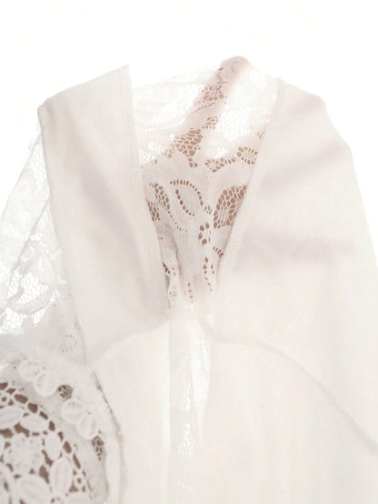 Firerie Women's Hen Party Summer Simple And Elegant White Lace Cap Sleeve And Hollow Waist Dress For Wedding Season