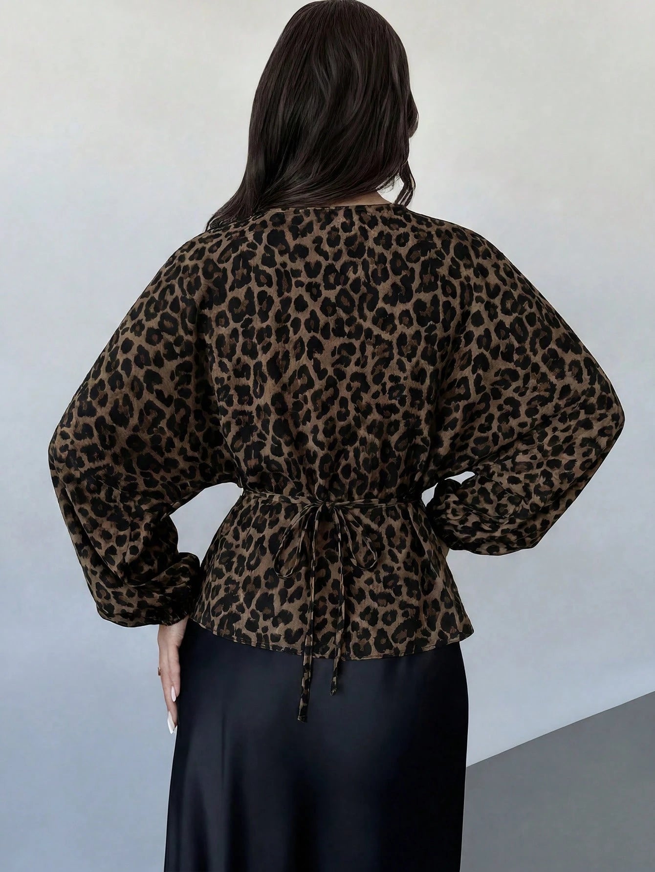 Firerie Women's New Minimalist Sexy Elegant Romantic Casual Daily Urban Commute Fashion Versatile Leopard Print Round Neck Batwing Sleeve Ruched Blouse Autumn