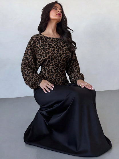 Firerie Women's New Minimalist Sexy Elegant Romantic Casual Daily Urban Commute Fashion Versatile Leopard Print Round Neck Batwing Sleeve Ruched Blouse Autumn