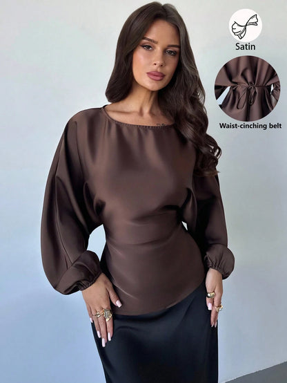 Firerie Women's New Minimalist Sexy Elegant Romantic Casual Daily Urban Commute Fashion Versatile Leopard Print Round Neck Batwing Sleeve Ruched Blouse Autumn