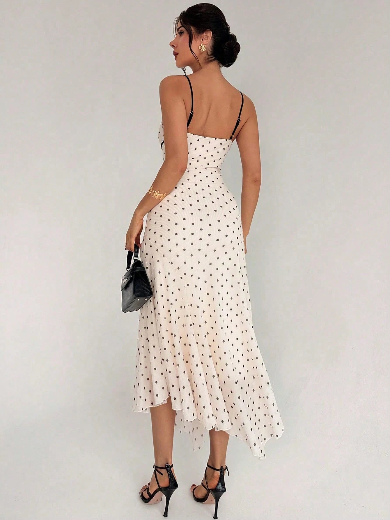 Firerie Women's New Vintage French Elegant Polka Dot Lace Patchwork Contrast Trim Slip Dress Summer Vacation Black White Polka Dot