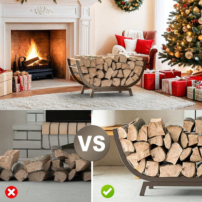 Firewood Rack- 25 Inch Outdoor Indoor Metal Firewood Holder With Thickened Trapezoid Base-Double Coated Waterproof Rustproof Fireplace Firewood Stand, Bronze