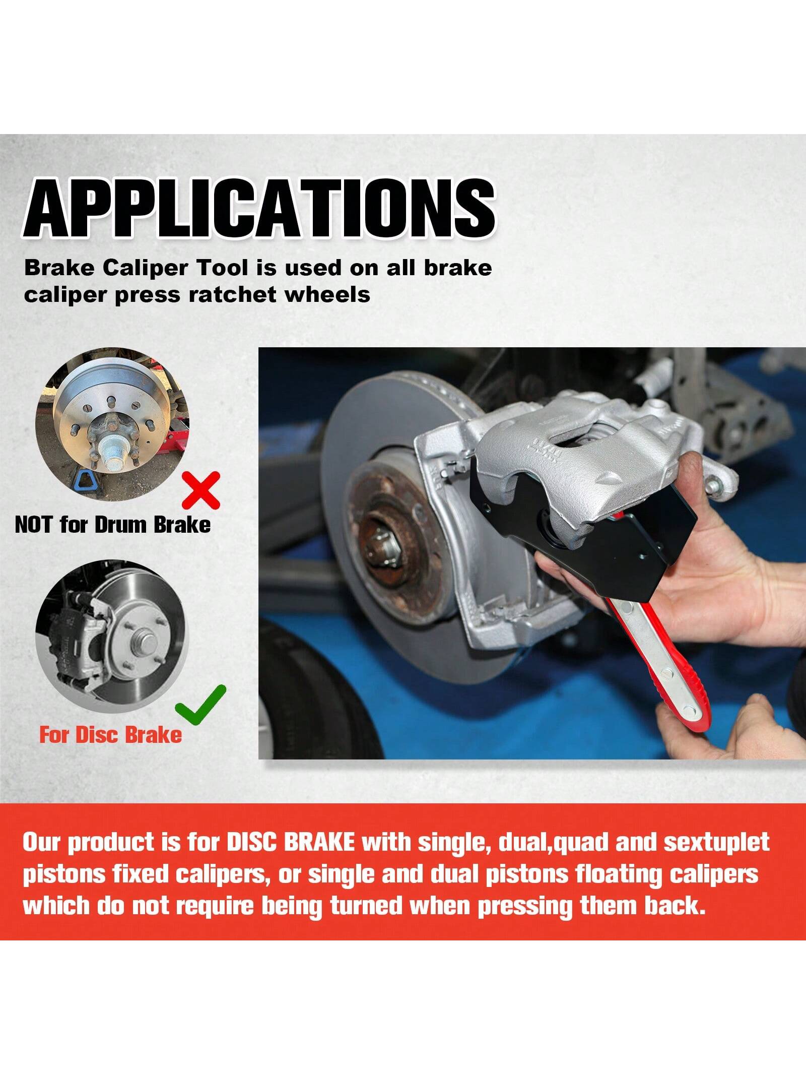 FITHOIST Brake Caliper Compression Tool,Caliper Piston Compressor Tool With Extra 2PCS Large Plates 1.57"-2.95" For Disc Brake Pad Spreader,Automotive Tools With 2 Caliper Hangers,Car Brake Repair