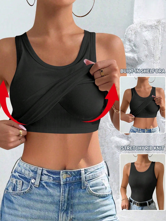 Fitted Sexy Padded Rib-Knit Tank Top