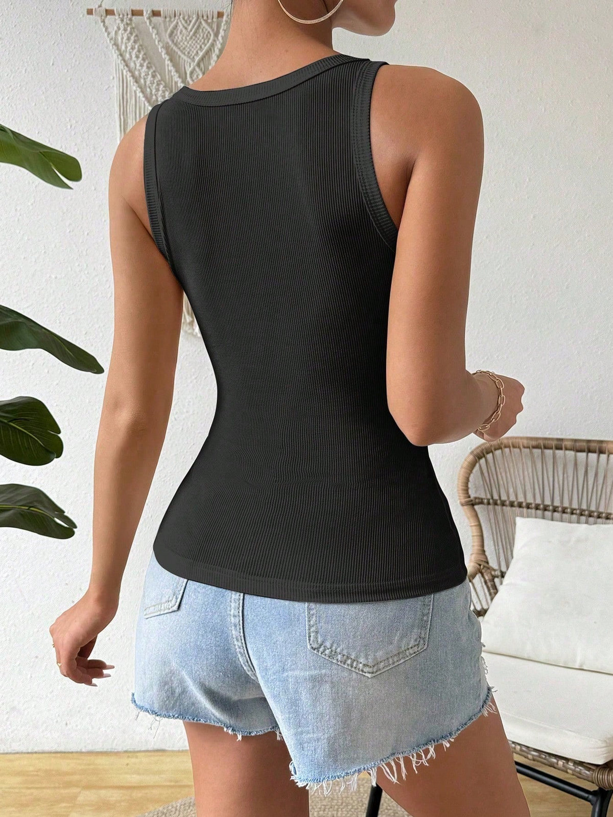 Fitted Sexy Padded Rib-Knit Tank Top