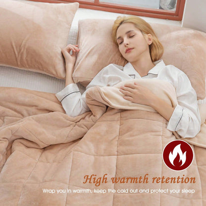Fleece Quilted Comforter, 3-Layer Thick Flannel Blanket With Plush Bread Grid Texture, Double-Sided Cozy Warm Winter Bedding, Soft Plush Throw For Bed, Couch, Sofa, Living Room, Or Bedroom Decoration