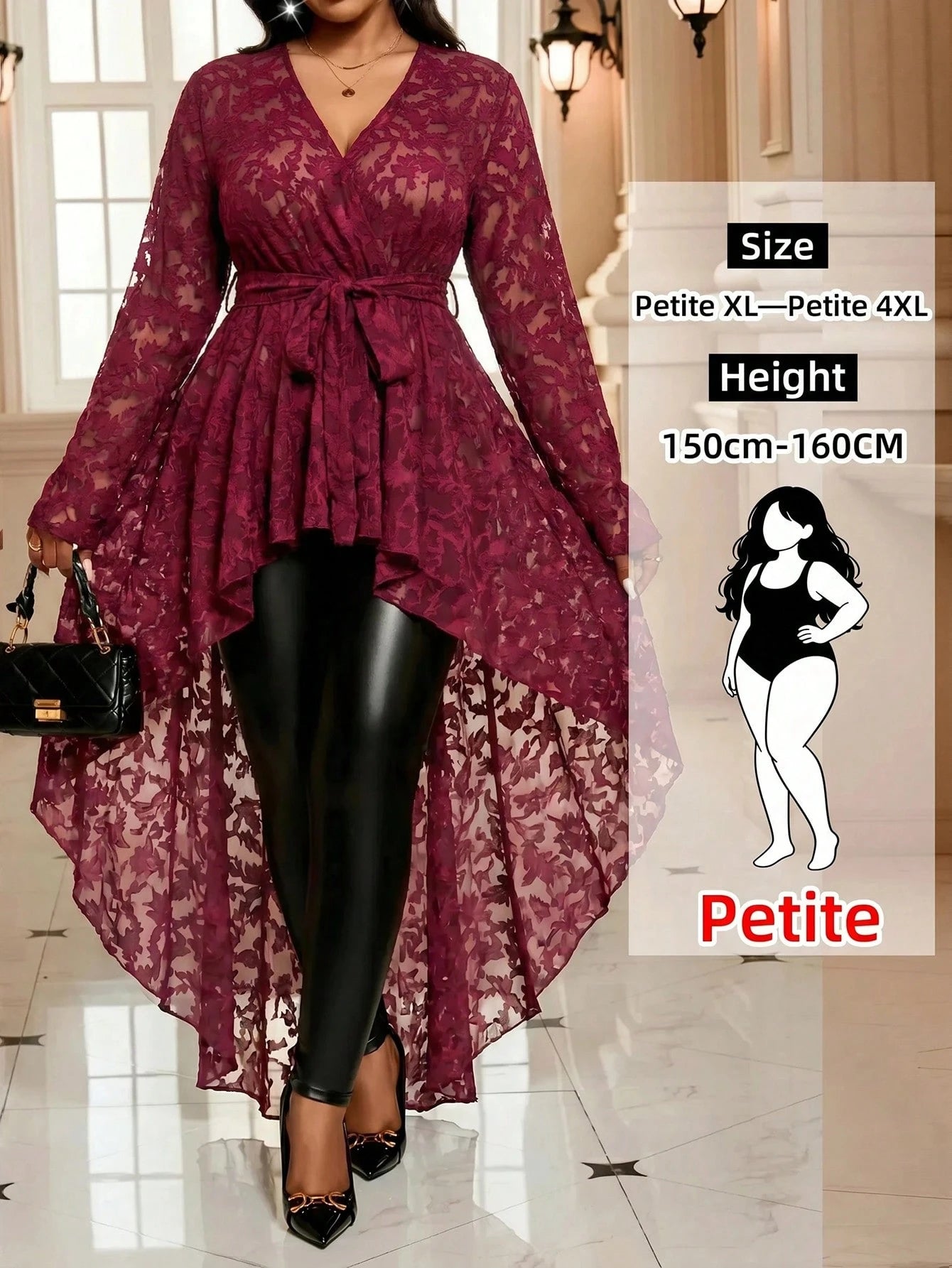 Fleurora Plus Size Women's Elegant Floral Belted Asymmetrical Hem Blouse Peplum Top Burgundy Country Concert Beach Evening Formal Autumn Fall