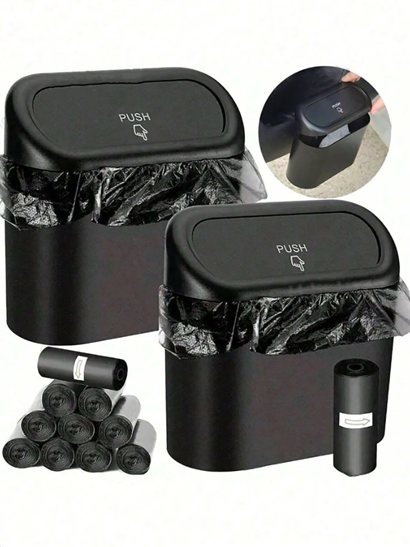 Flip-Top Compact Car Trash Can With Leak-Proof Lid, Includes Trash Bags, Overflow-Proof Design, Durable And Easy To Clean, Universal Car Storage Accessory For Trucks And SUVs