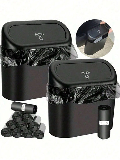 Flip-Top Compact Car Trash Can With Leak-Proof Lid, Includes Trash Bags, Overflow-Proof Design, Durable And Easy To Clean, Universal Car Storage Accessory For Trucks And SUVs