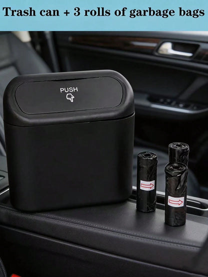 Flip-Top Compact Car Trash Can With Leak-Proof Lid, Includes Trash Bags, Overflow-Proof Design, Durable And Easy To Clean, Universal Car Storage Accessory For Trucks And SUVs