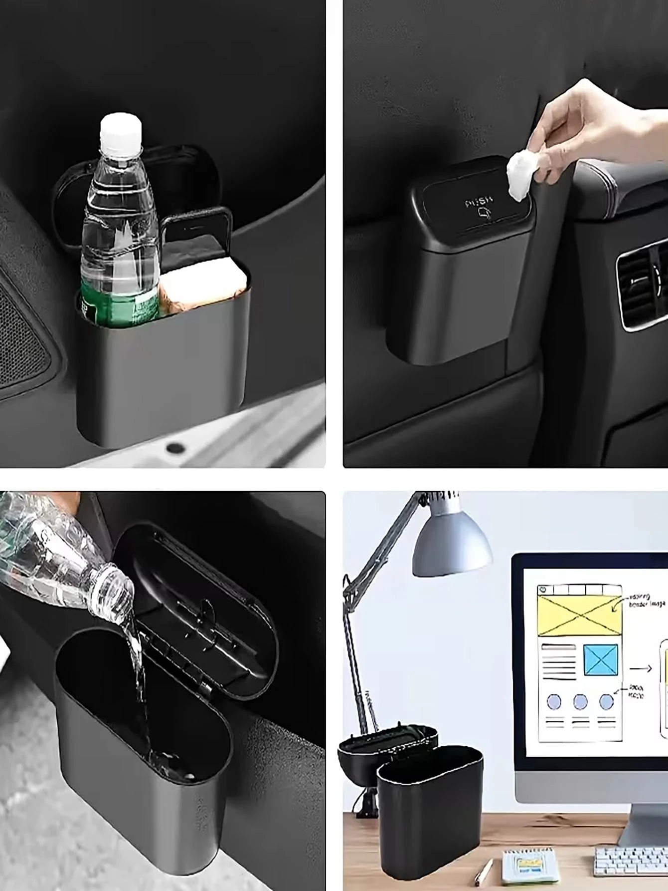 Flip-Top Compact Car Trash Can With Leak-Proof Lid, Includes Trash Bags, Overflow-Proof Design, Durable And Easy To Clean, Universal Car Storage Accessory For Trucks And SUVs