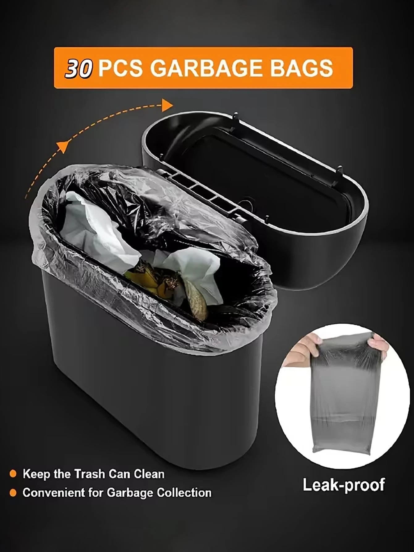 Flip-Top Compact Car Trash Can With Leak-Proof Lid, Includes Trash Bags, Overflow-Proof Design, Durable And Easy To Clean, Universal Car Storage Accessory For Trucks And SUVs