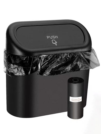 Flip-Top Compact Car Trash Can With Leak-Proof Lid, Includes Trash Bags, Overflow-Proof Design, Durable And Easy To Clean, Universal Car Storage Accessory For Trucks And SUVs
