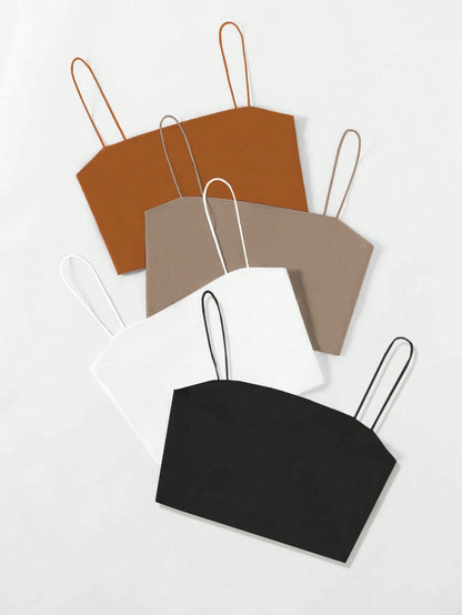 Flirla 4pcs Solid Color Cropped Camisole Tank Top