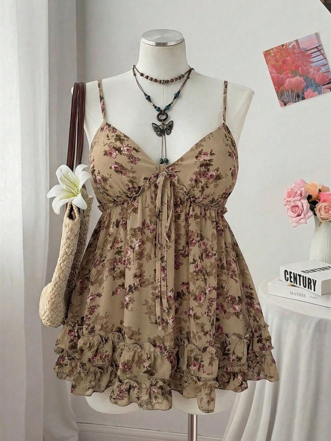 Flirla Plus Size Women Casual Floral Print Chiffon Camisole