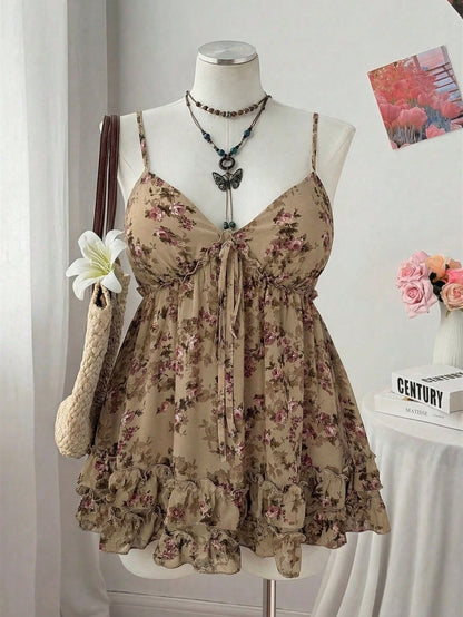 Flirla Plus Size Women Casual Floral Print Chiffon Camisole