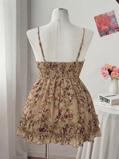 Flirla Plus Size Women Casual Floral Print Chiffon Camisole