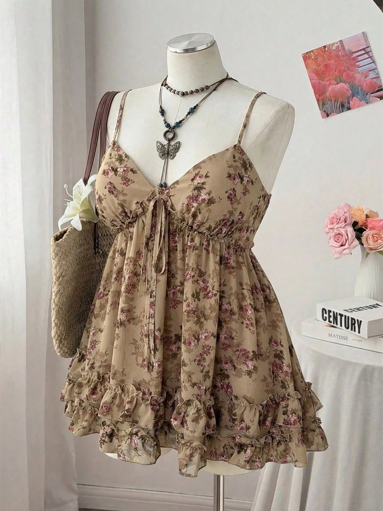 Flirla Plus Size Women Casual Floral Print Chiffon Camisole