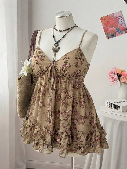Flirla Plus Size Women Casual Floral Print Chiffon Camisole