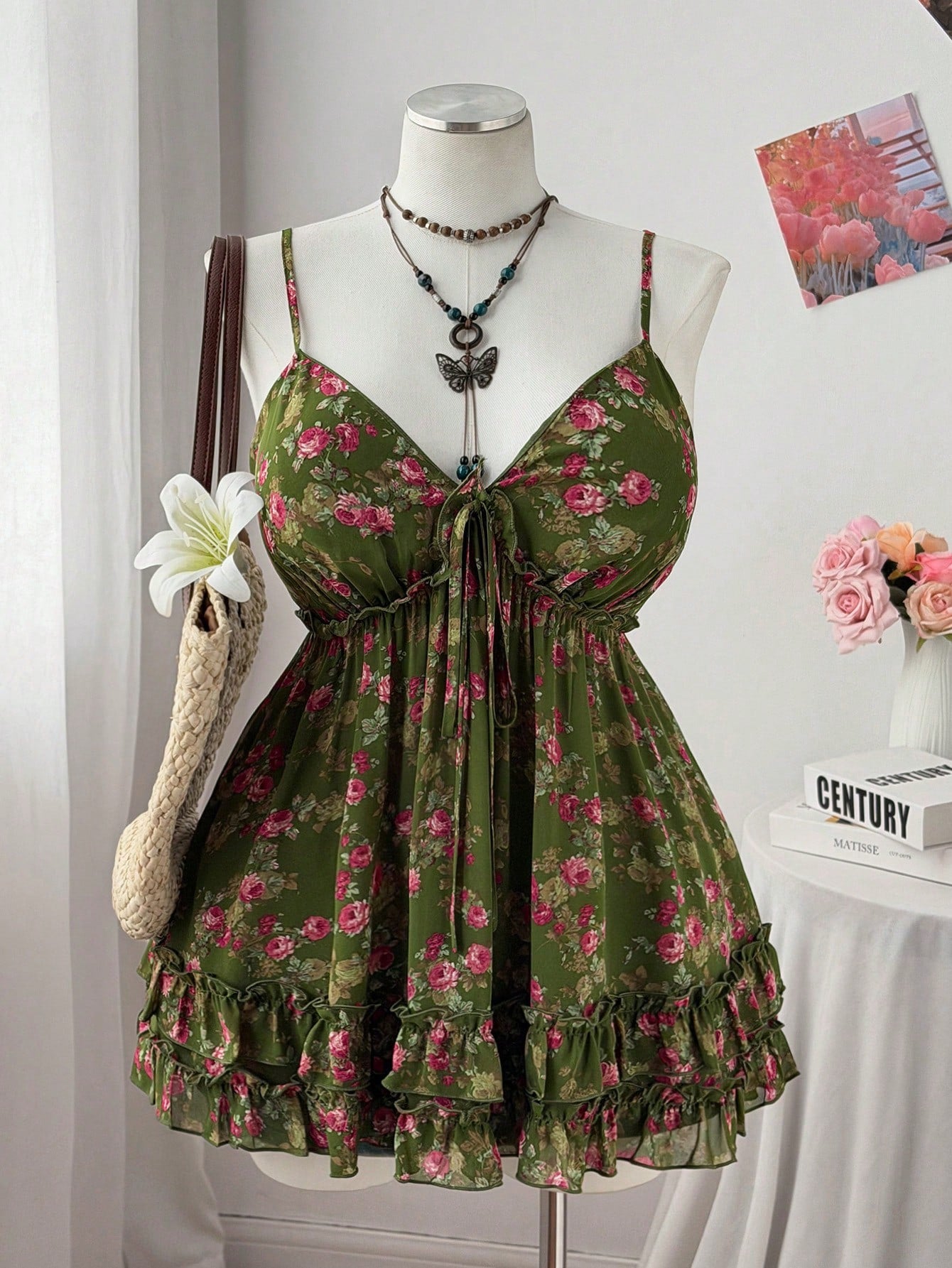 Flirla Plus Size Women Casual Floral Print Chiffon Camisole