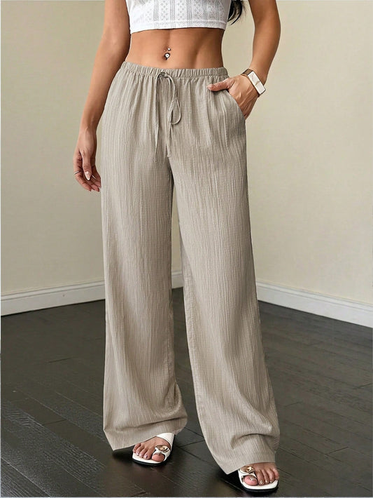 Flirla Tall Women's Pants, Textured Fabric, Waist Tie Fall Cloth For Women, Tall Women