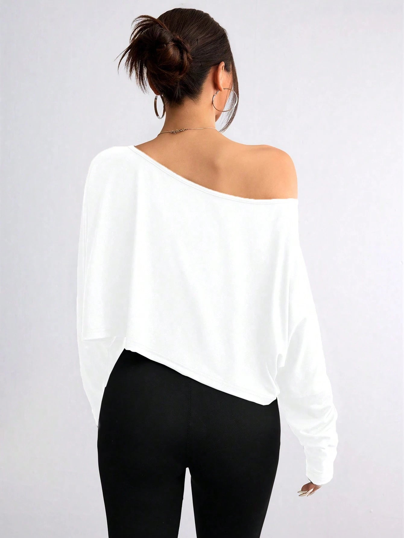 Flirla Women's Casual Solid Color Batwing Cropped T-Shirt, Spring/Autumn Fall Cloth For Women
