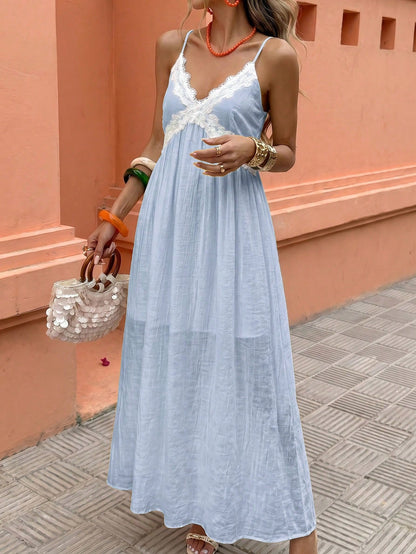 Flora Isola Flora Isola Spring/Summer Women's Crossover Lace Strap A-Line Dress, Elegant Casual Vacation Dress, Date Travel Beach Dress