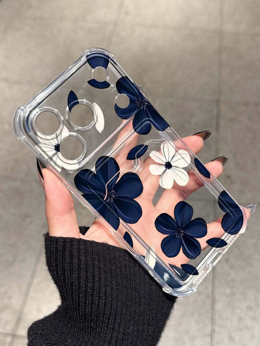 Flower Blue & White Floral Card Holder Anti-Drop Phone Case Compatible With Apple 17/16/14 Pro Max, High-Quality New Model 13, 15, Ins Style 12/12 Pro, 11, 15 Pro Max, 16