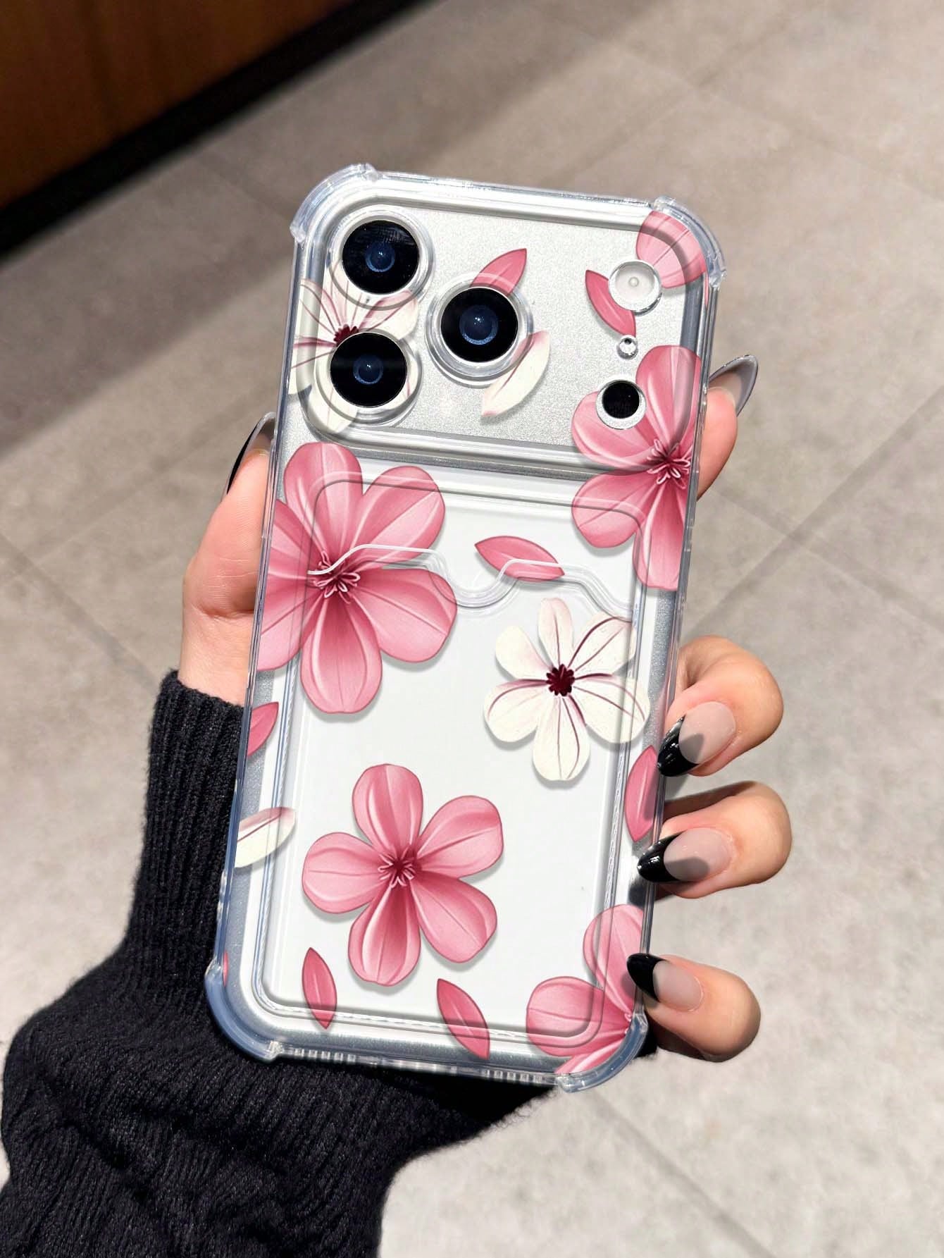 Flower Blue & White Floral Card Holder Anti-Drop Phone Case Compatible With Apple 17/16/14 Pro Max, High-Quality New Model 13, 15, Ins Style 12/12 Pro, 11, 15 Pro Max, 16