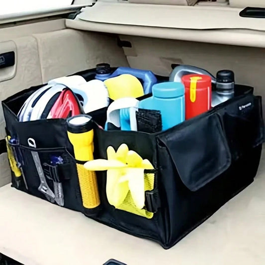 Foldable Car Trunk Organizer With 3 Compartments- Large Capacity, Sturdy Mesh Design For Tools, Accessories & Sundries, Fit For Cars