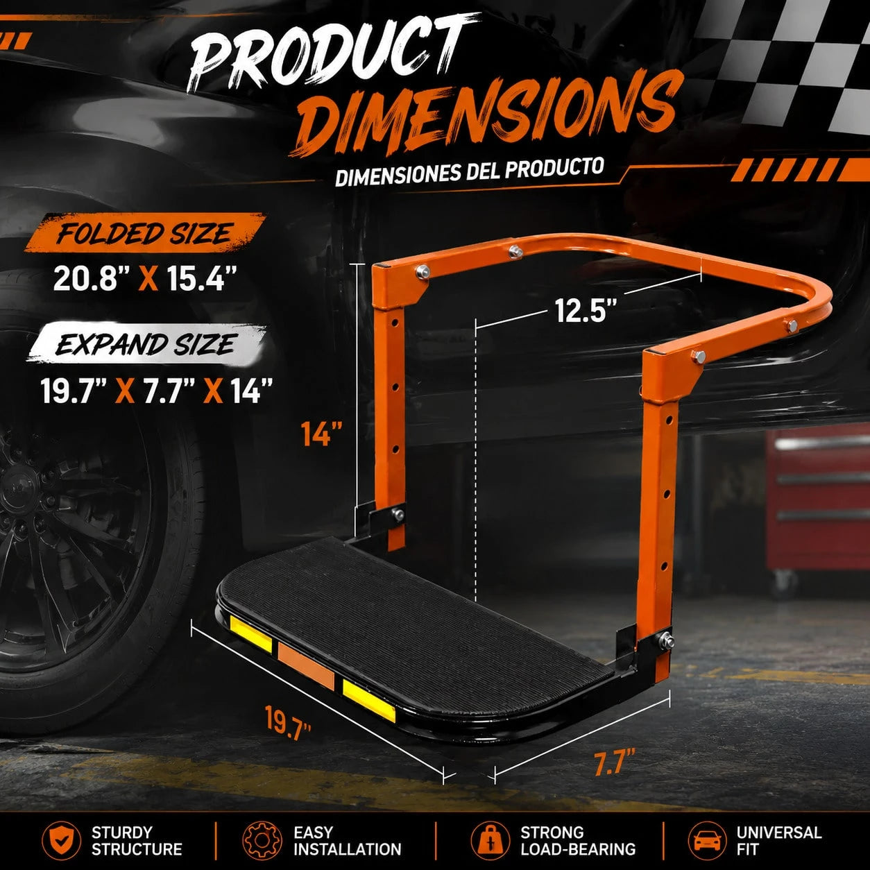 Foldable Tire Step With Anti-Slip Feature- A Key Component For Maintaining Trucks, SUVs, And Trailers- Height Adjustable And Capable Of Supporting Up To 500 Pounds- Portable And Foldable Design, Ti