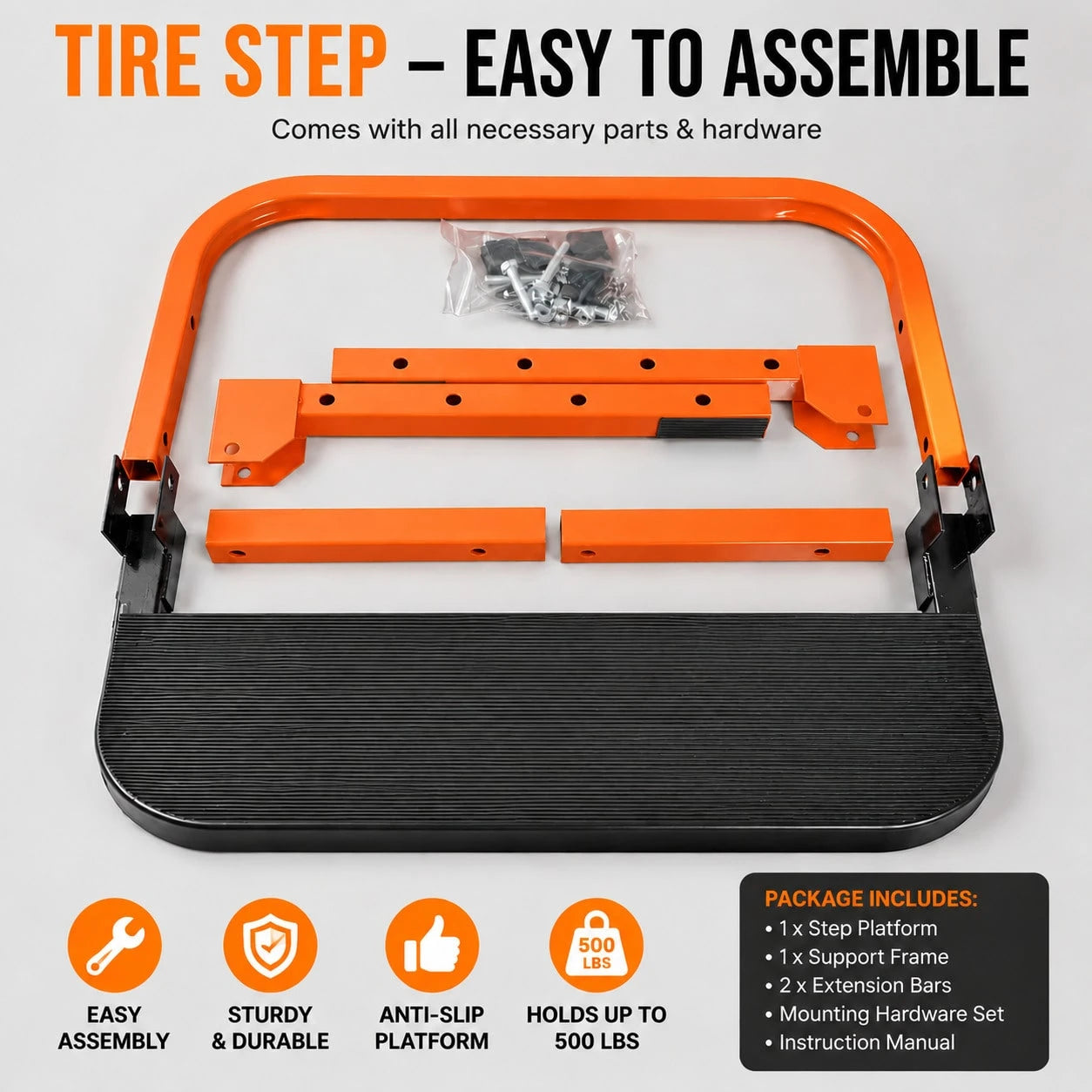 Foldable Tire Step With Anti-Slip Feature- A Key Component For Maintaining Trucks, SUVs, And Trailers- Height Adjustable And Capable Of Supporting Up To 500 Pounds- Portable And Foldable Design, Ti