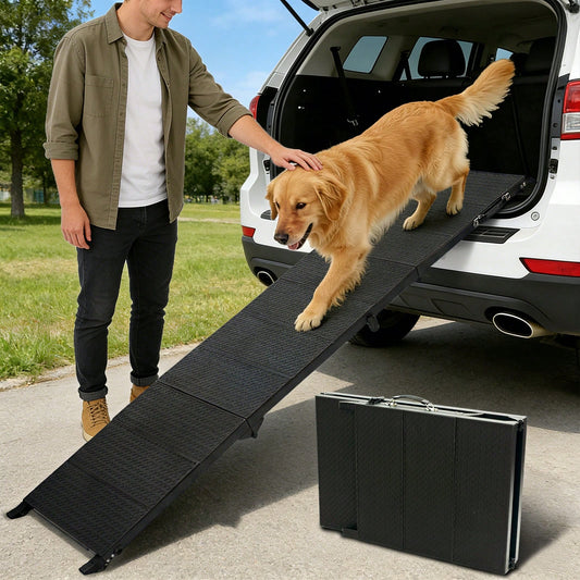 Folding Dog Ramp For Car SUV Truck, Portable Pet Ramp For Large Dogs, Lightweight Non-Slip Dog Car Ramp, Sturdy Dog Ramp For Cars And High Beds, Easy To Carry And Store