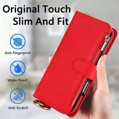 For IPhone 17Promax/17Pro/17AIR/17 Case Wallet With RFID Blocking Card Holder And Shoulder Strap Wrist Strap, Multi-Function Stylish Ring Zipper Purse Case For IPone