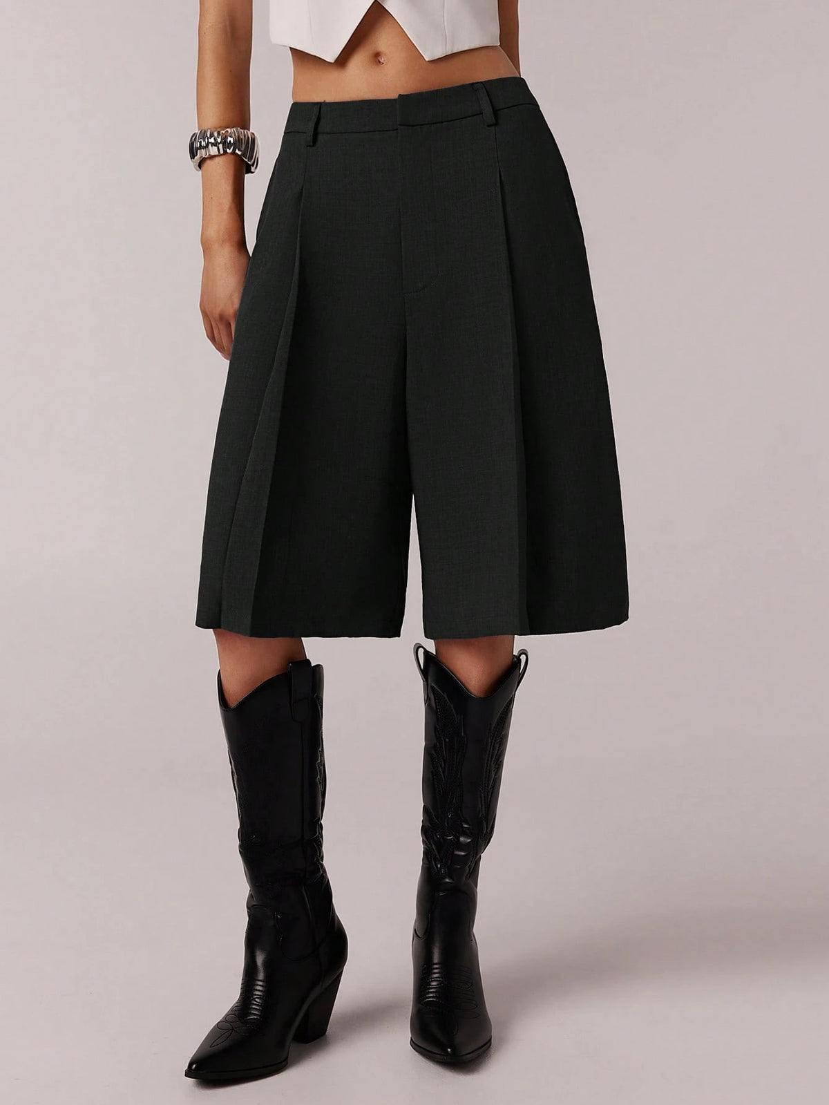 Forever 21 Spring Simple Commuting Gray Bermuda Women Shorts Suit