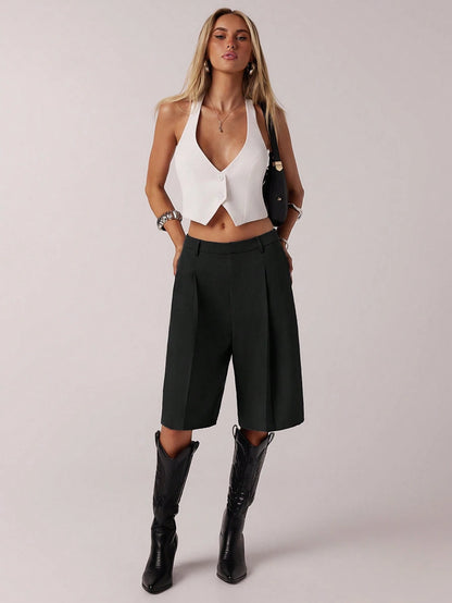 Forever 21 Spring Simple Commuting Gray Bermuda Women Shorts Suit