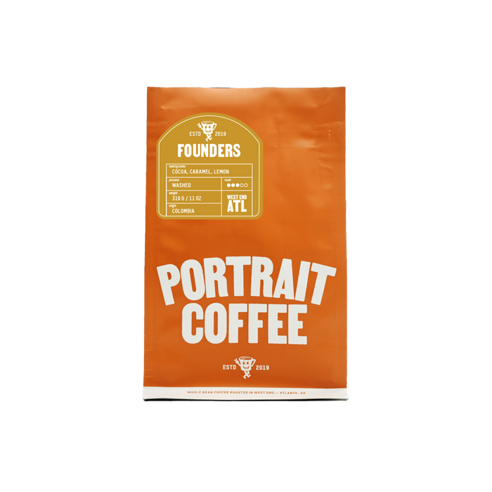 Orange Founders Portrait Coffee bag with West End ATL label