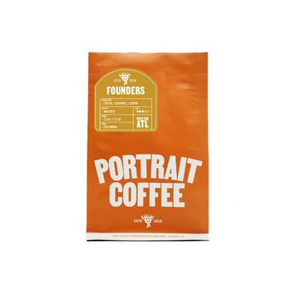 Orange Founders Portrait Coffee bag with West End ATL label