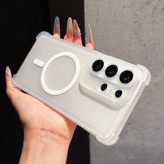 Four-Corner Shockproof Matte Semi-Transparent Magnetic Phone Case, Black & White Contrast MagSafe Minimalist Protective Shell With Girly Style, Compatible With IPhone 17 16 15 14 13 Pro Max