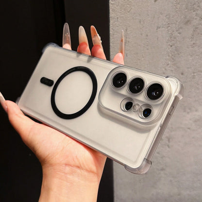 Four-Corner Shockproof Matte Semi-Transparent Magnetic Phone Case, Black & White Contrast MagSafe Minimalist Protective Shell With Girly Style, Compatible With IPhone 17 16 15 14 13 Pro Max