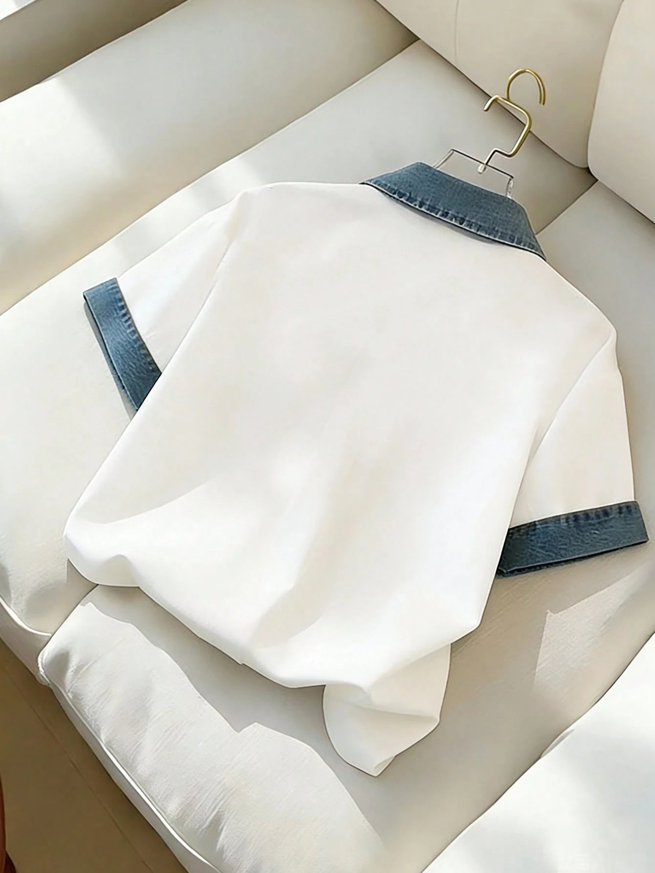 Franclia Blue And White,Summer,Smart Casual,Everyday Elegant Patchwork Shirts For Ladies' Outdoor Wear,Simple White Tops,Casual Party Festival Outfits