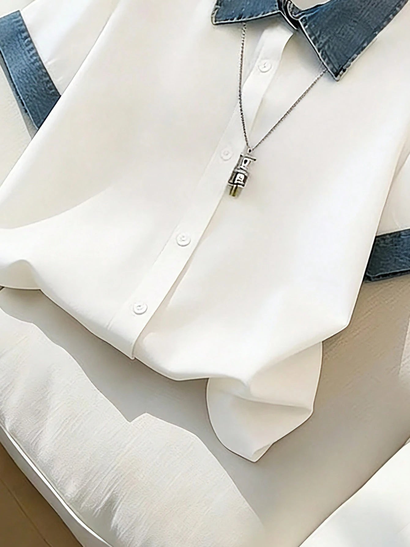 Franclia Blue And White,Summer,Smart Casual,Everyday Elegant Patchwork Shirts For Ladies' Outdoor Wear,Simple White Tops,Casual Party Festival Outfits