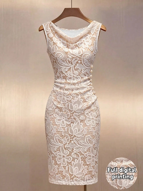 Franclia Champagne Gold Satin Cowl Neck Sleeveless Fitted Dress