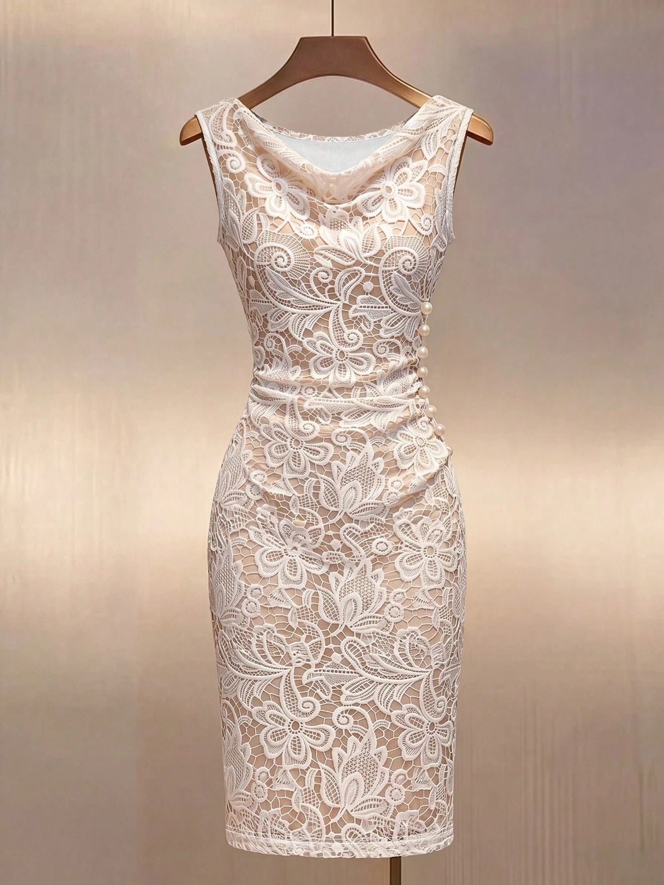 Franclia Champagne Gold Satin Cowl Neck Sleeveless Fitted Dress