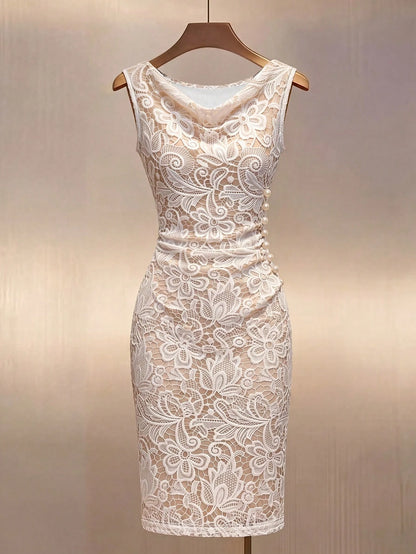 Franclia Champagne Gold Satin Cowl Neck Sleeveless Fitted Dress