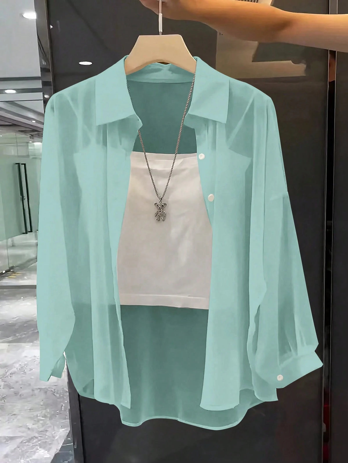 Franclia Collared Basic Transparent Solid Color Simple Shirt Fall Cloth For Women