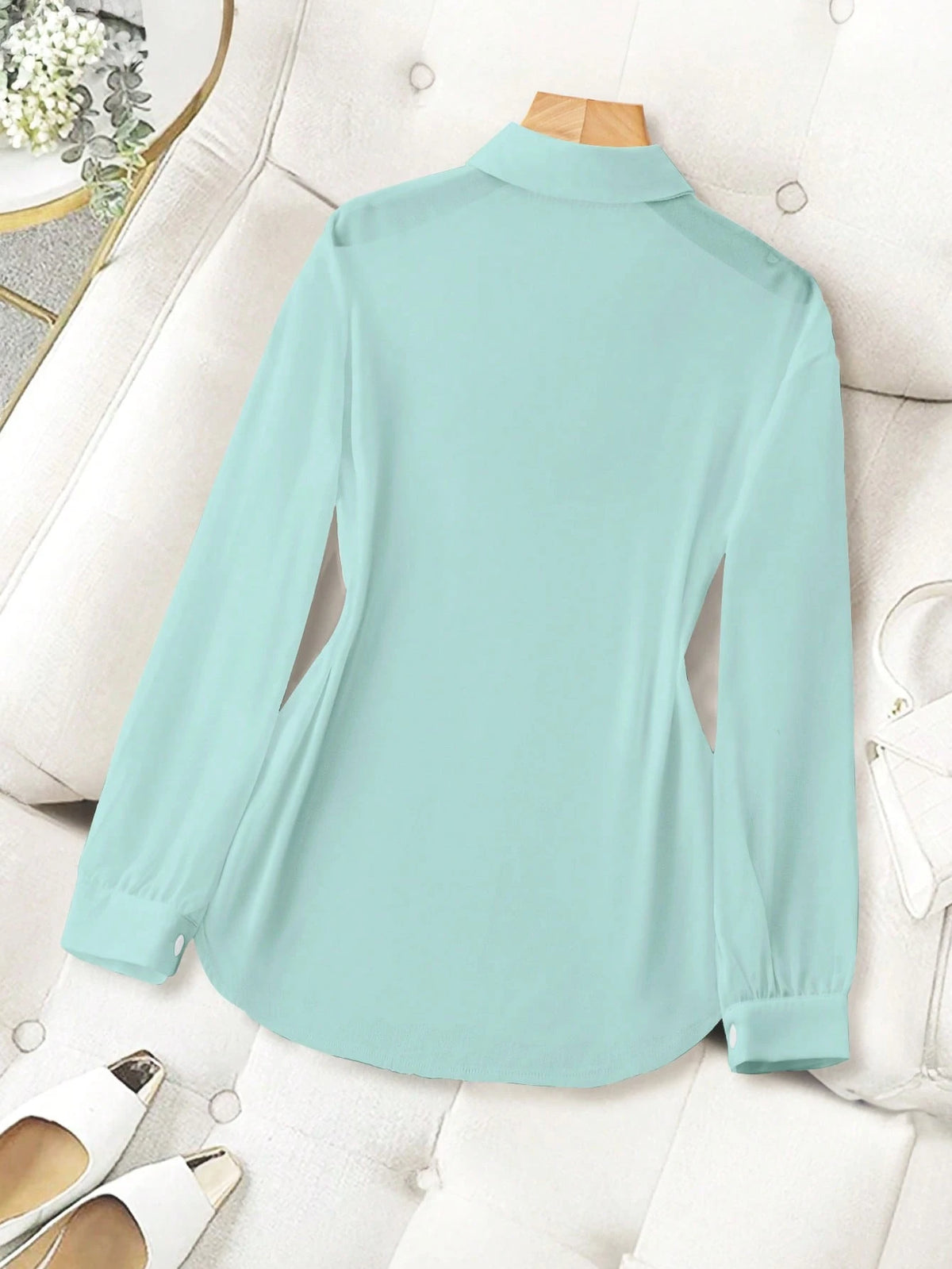 Franclia Collared Basic Transparent Solid Color Simple Shirt Fall Cloth For Women