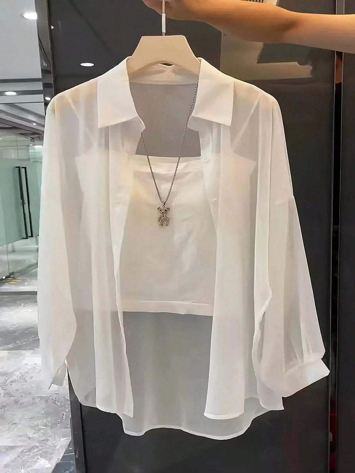 Franclia Collared Basic Transparent Solid Color Simple Shirt Fall Cloth For Women